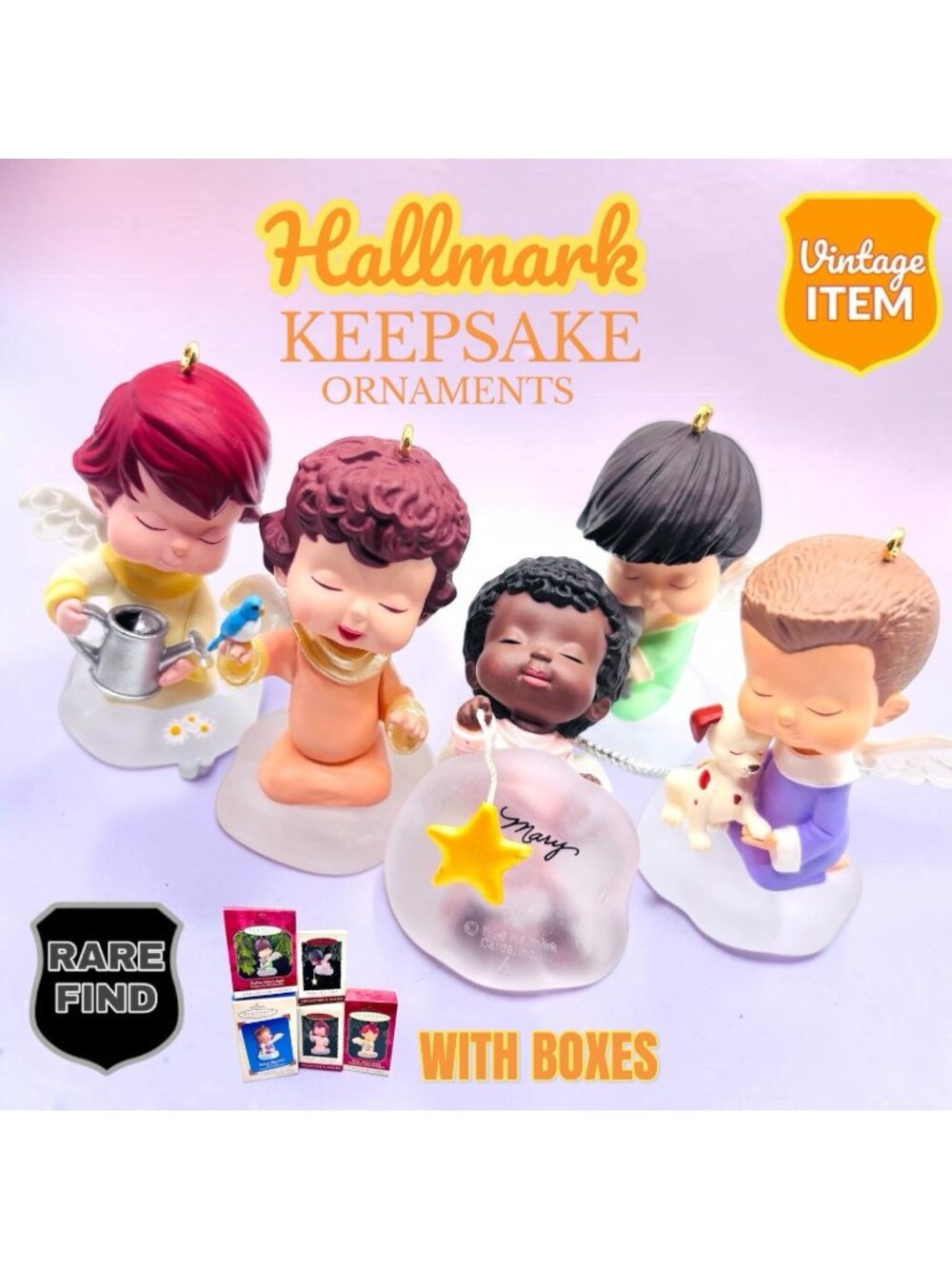 Vintage Hallmark Keepsake Series "Mary's Angels" Lot of 5 Ornaments with Boxes.
